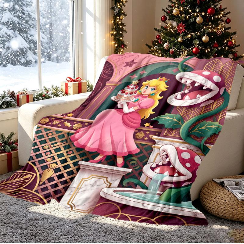 Princess Peach Toadstool Pattern Blanket for Home Decoration, Bed, Sofa, Car Travel, Camping, Suitable for All Seasons, Birthday Christmas Gift