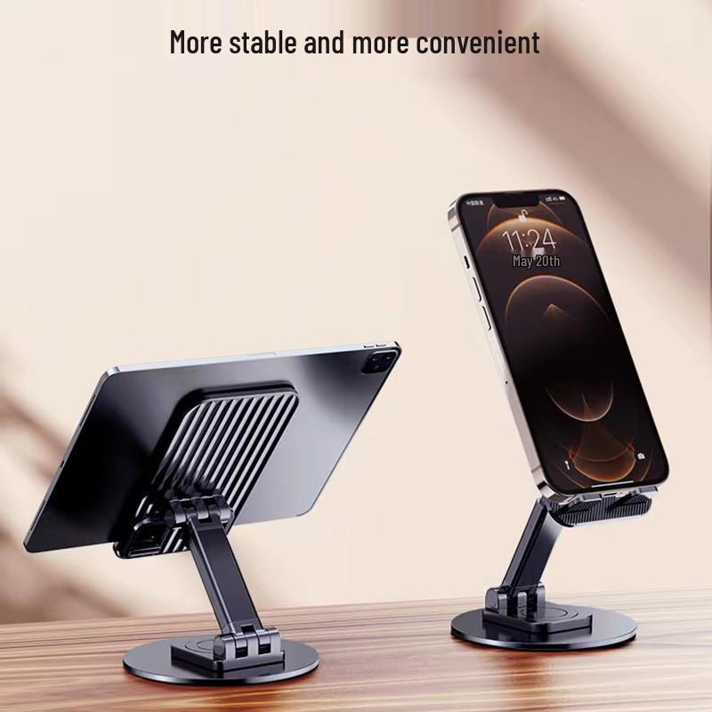 Round Metal Rotating Phone Holder - Portable Desktop Stand for Live Broadcasts, Lazy Person Design, Gift with Logo.