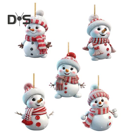 5 Pcs Christmas Snowman Pendant Acrylic Cartoon Snowman Hanging Ornaments Holiday Christmas Tree Hanging Snowmen for Home Decor