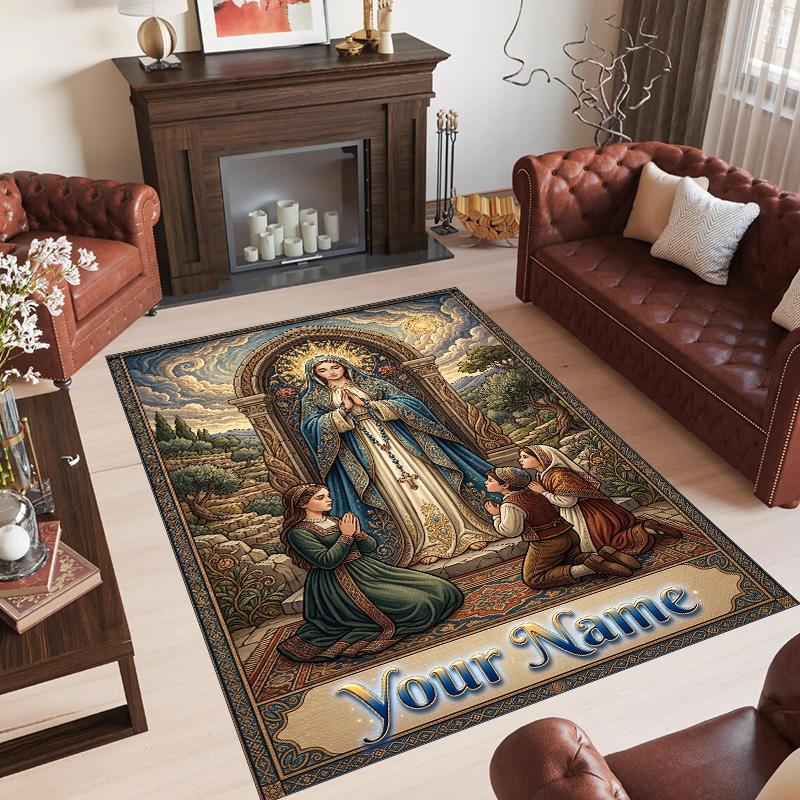Virgin Mary Theme Crystal Velvet Rug Personalized Custom Name Text Soft Floor Mat Home Decor