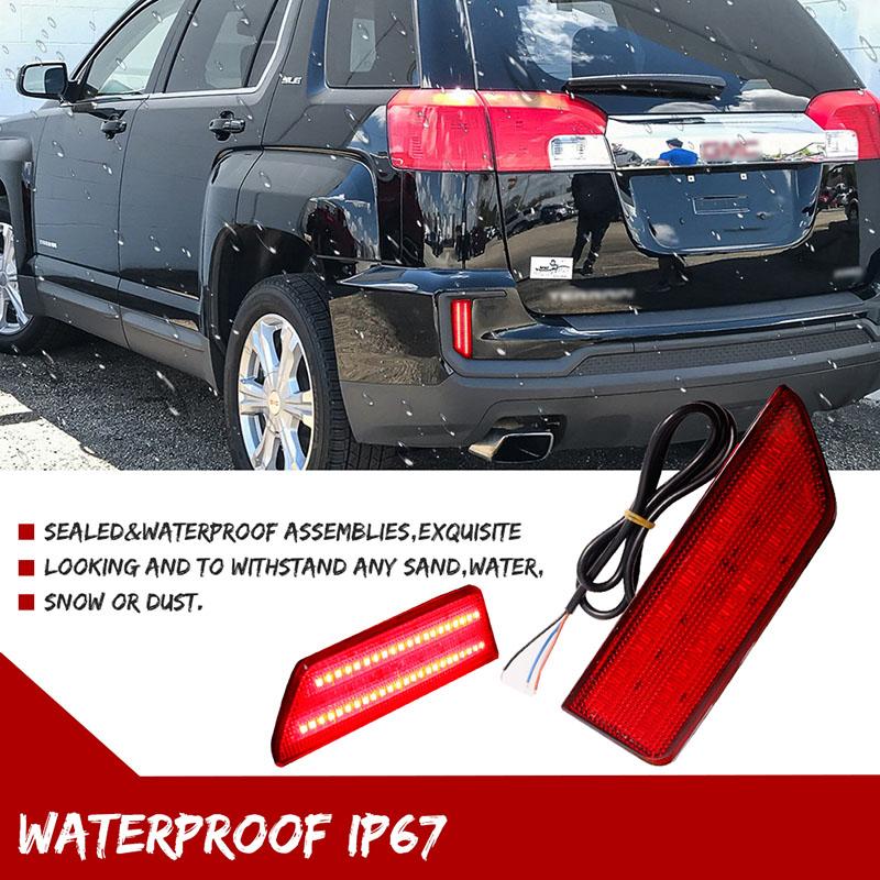 Smoked / Red Lens Red LED Rear Bumper Reflector Lights For 2016 2017 GMC Terrain Tail Brake Lights Rear Fog Lights