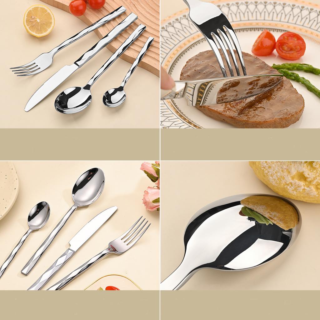 304 Stainless Steel Tableware Set Diamond-shaped Thickening Western Restaurant Upscale Knife, Fork and Spoon Set