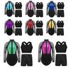 Girls Gymnastics Dance Outfit Mesh Long Sleeve Rhinestone Leotard Cross Back Vest Waistband Shorts