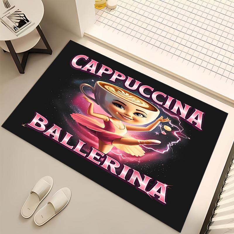 1pc Ballerina Cappuccina Print Area Rug - Soft, Washable Non-Slip Indoor Mat, Living Room, Home Office Decorative Rug,Office Decorative