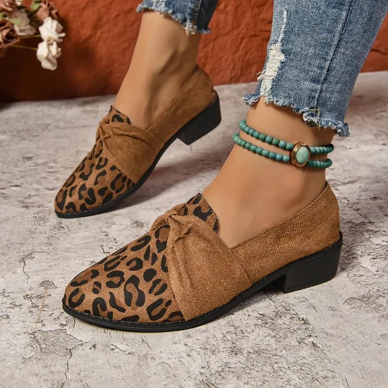 Модная женская обувь Slip-on женские туфли на высоком каблуке Модные туфли с леопардовым принтом для офиса и карьеры Большие размеры на каблуках для женщин