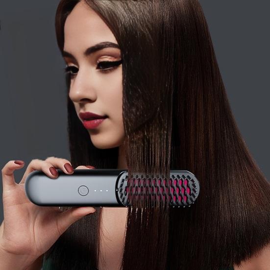 Hair Straightener Brush 3 Temp Adjustable Fast Heating Rechargeable Cordless Negative Ions Hot Brush Electric Fluffy Curly Hair Styling Detangling