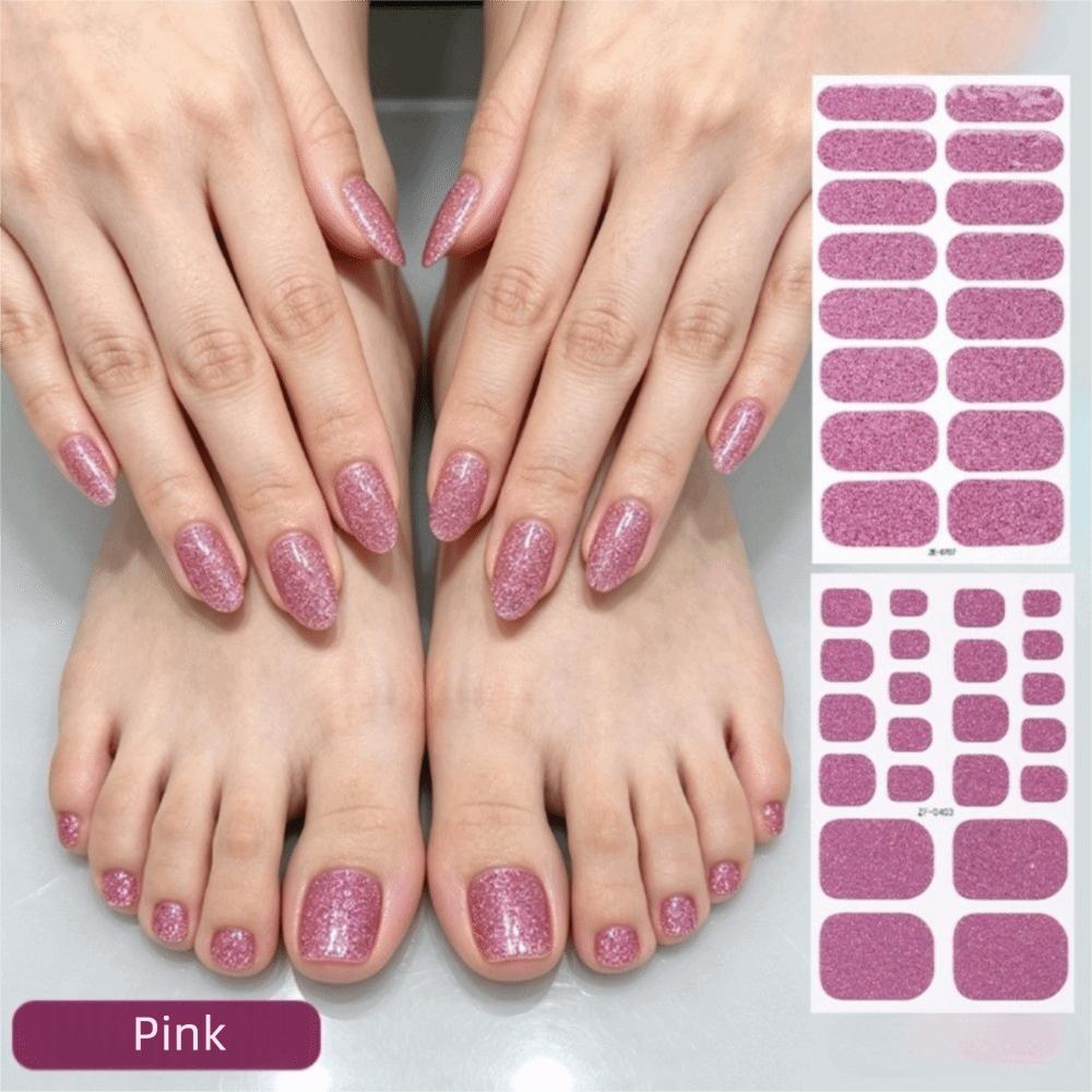 Self-Adhesive Gel Nail Stickers Pink Toenail Stickers Full Cover Nail Strips Home Salon