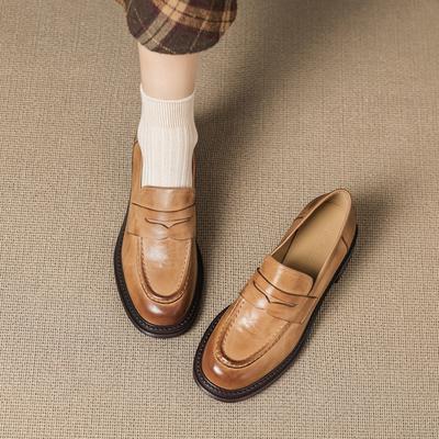 Мода НОВЫЕ Осенне/Весенние Женские Лоферы Обувь из Натуральной Кожи для Женщин Круглый Носок Обувь на Низком Каблуке Ретро Слипоны Женские Туфли Повседневная Обувь