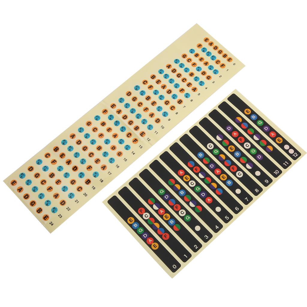 2 шт. наклейки для гитарных нот, наклейка для идентификации ладов грифа, музыкальная декаль для начинающих(Разноцветный 12 ладов Разноцветный 24