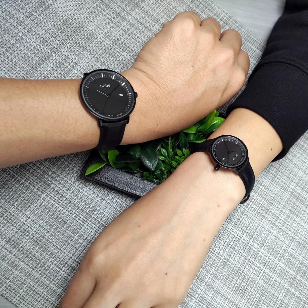 Soue Pair Watch A Basics Pair Watch Ladies Pair Couple 38mm X 30mm Leather Belt Leather Band Black Black Dial [SOUE] Men's