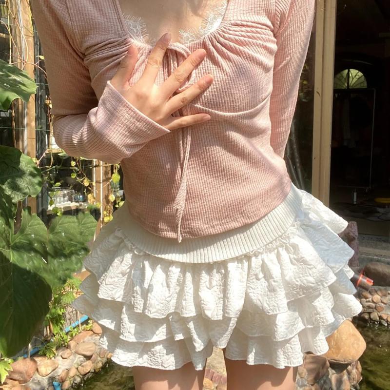 Kawaii юбка в стиле Лолиты, шорты, женские летние лоскутные многослойные юбки с рюшами и высокой талией, милая балетная мини-юбка, нижняя юбка-пачка