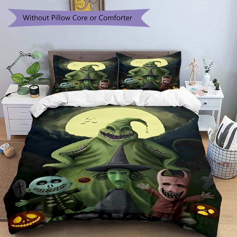 3pcs Duvet Cover Set (1*Duvet Cover + 2*Pillowcase, Without Core), The Nightmare Before Christmas Print Bedding Set, Bedroom Decor, All‑Season, Birthd