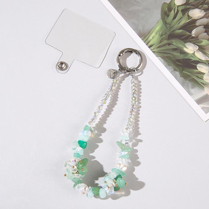 DingXing DJ-016 Portable Durable 15cm Stone Beaded Mobile Phone Chain Crystal Flower Pendant Wrist Anti-lost Case Strap
