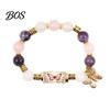 Comfortable Bracelet Blessing Birds with Premium Gift Box, Pink Cherry Blossom Multicolor Beads Elastic Design, Bee Hummingbird Bracelets for
