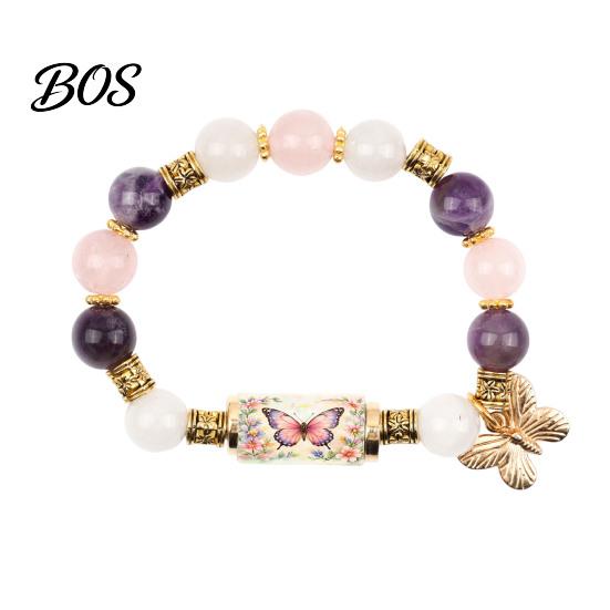 Comfortable Bracelet Blessing Birds with Premium Gift Box, Pink Cherry Blossom Multicolor Beads Elastic Design, Bee Hummingbird Bracelets for