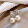 Luxury Shiny Zircon Crystal Pearl Pendant Gold Color Earrings 2026 Fashion Jewelry Party For Women's Exquisite Ear Accessories