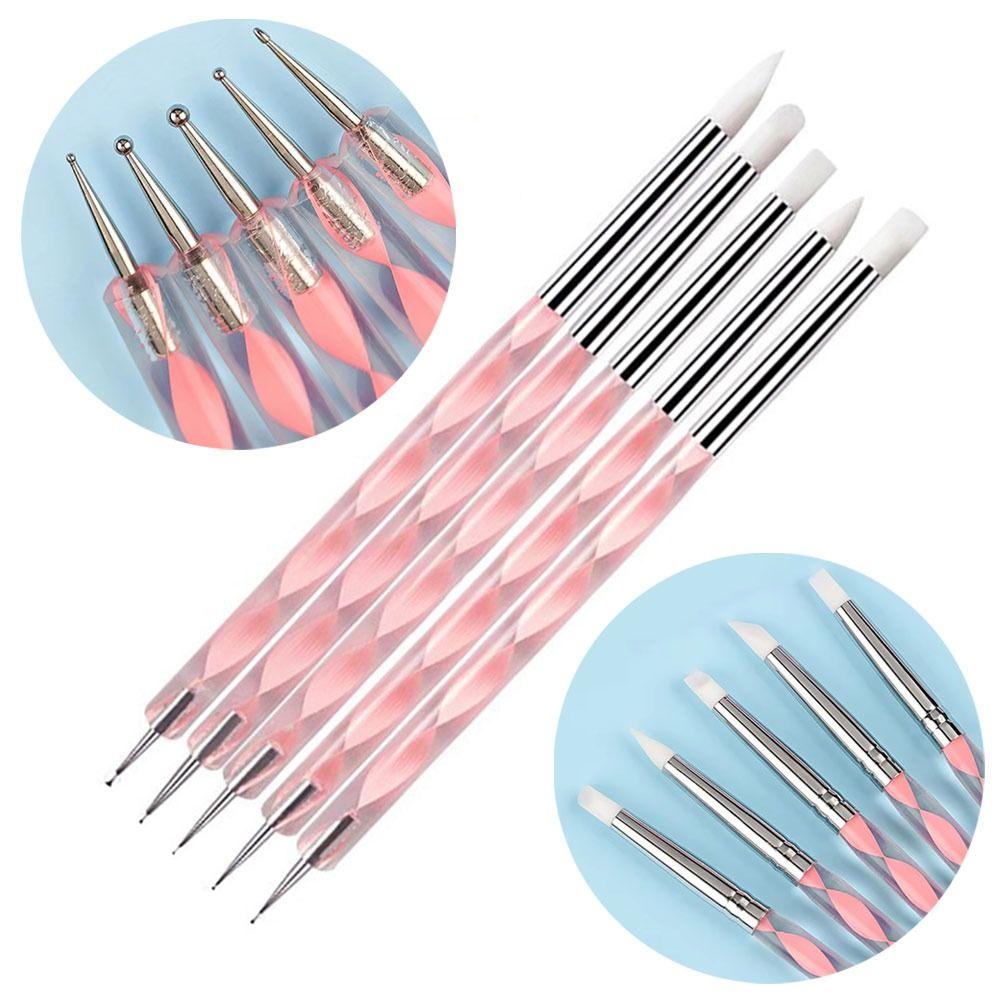 5Pcs/Set Stainless Steel Nail Art Pen 2 Ways Dotting Tool Durable Marbleizing Painting Pens