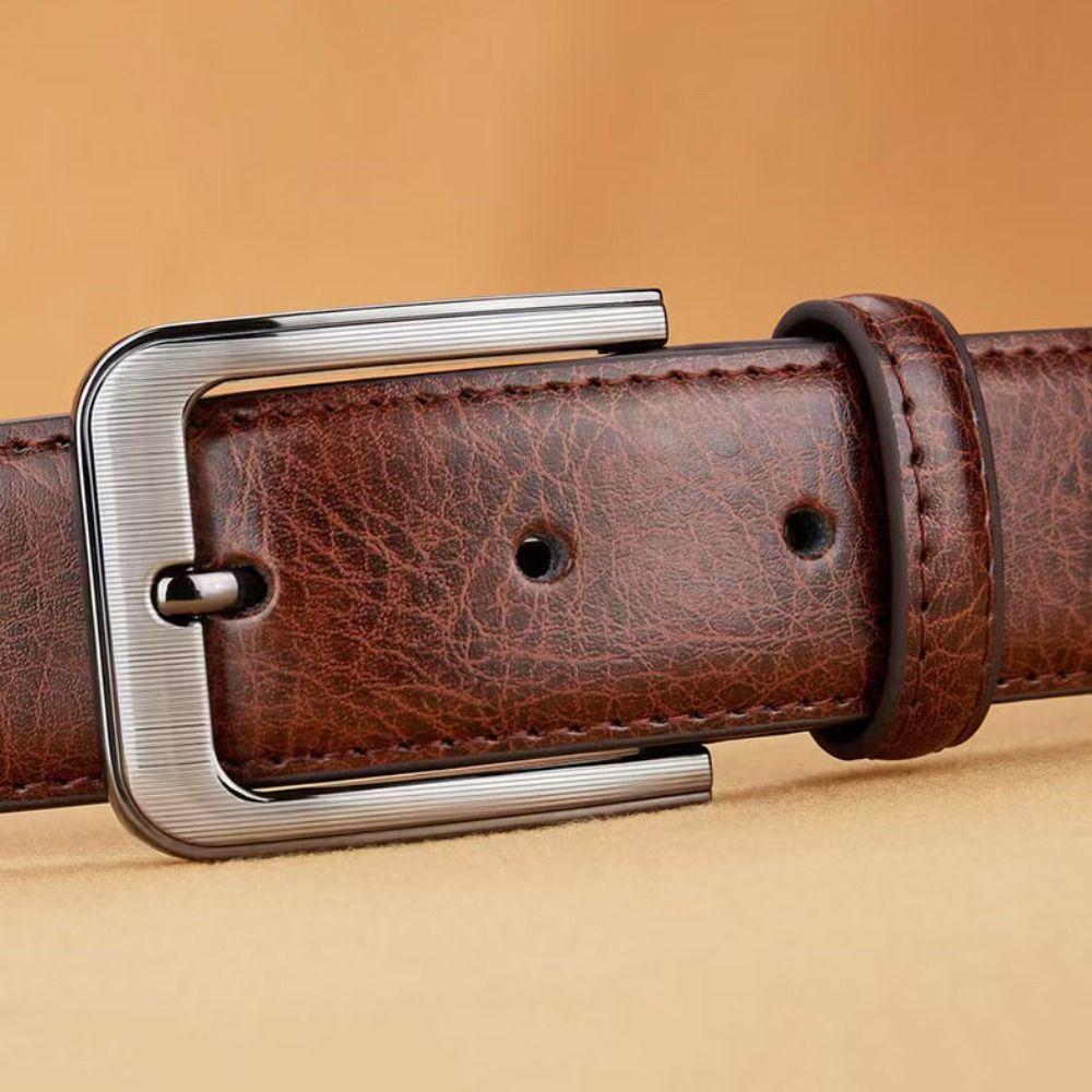 Versatile Zinc Zinc Alloy Leather Belt Texture Pin Buckle Belt Luxury Casual Waist Belt Elderly People