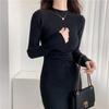 Women Knitting Mermaid Dress Autumn Winter Long Sleeve Half High Collar Solid Elegant Slim Vintage Pullover Sweater Dress