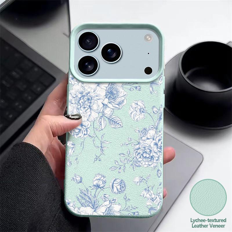 Чехол с принтом белых цветов для iPhone 17 18 Pro Max Кожаная текстура Силиконовая крышка для iPhone 16 15 14 13 Pro Max 16E 17E