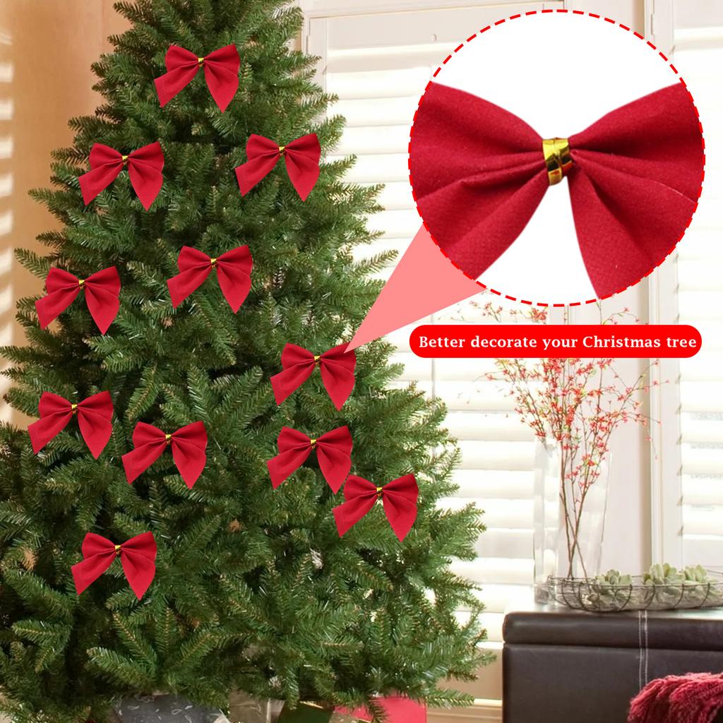 12pcs Christmas Bow Decorations, Fabric Christmas Tree Ornaments
