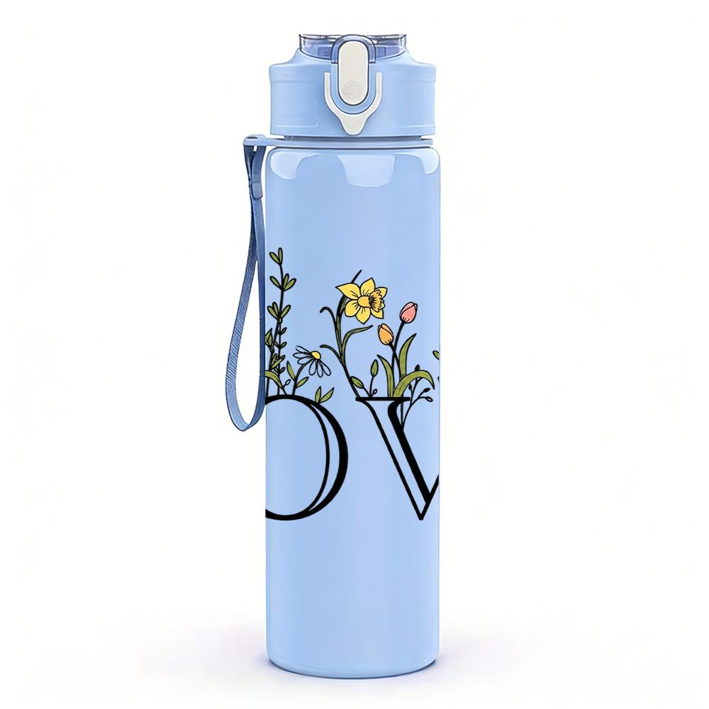1PC Vintage Book Wildflower LOVE 750ml Color Plastic Sports Water Bottle Leakproof Flip Straw Lid Suitable for Sports Office Home Use