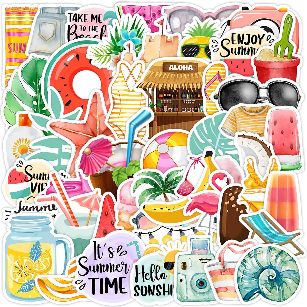 50 Summer Graffiti Stickers Water Cup Mobile Suitcase Waterproof Decorative Stickers Summer Vacation Stickers