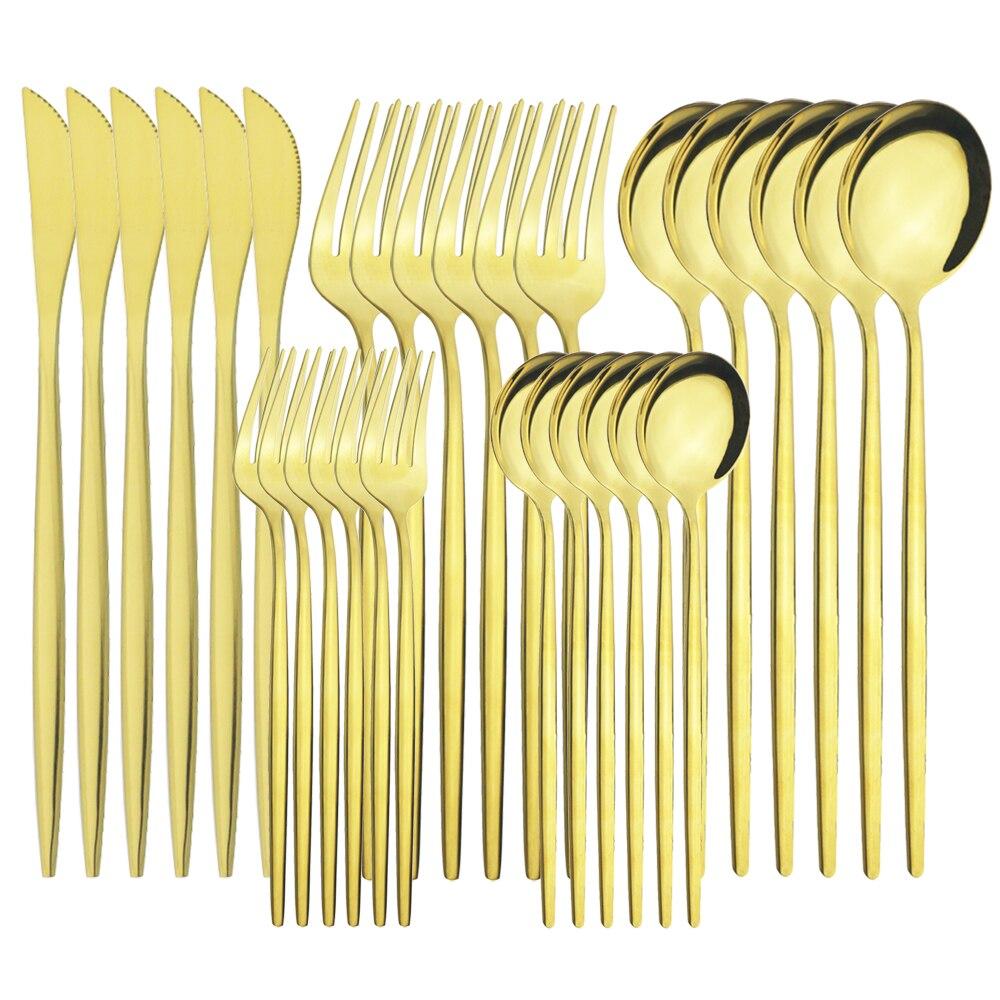 30 шт./6 компл. столовая посуда золотые ножи вилка десерт кофейные чайные ложки ложки набор столового серебра столовые приборы из нержавеющей стали кухонная посуда