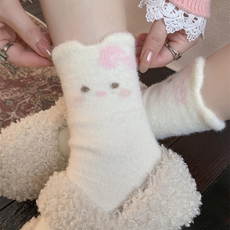 1/4/6 пар милых носков Hello Kitty Осень Зима Утолщенные Теплые Носки Женские Носки до середины икры Девочки Студенты Домашние Носки для Сна Подарок
