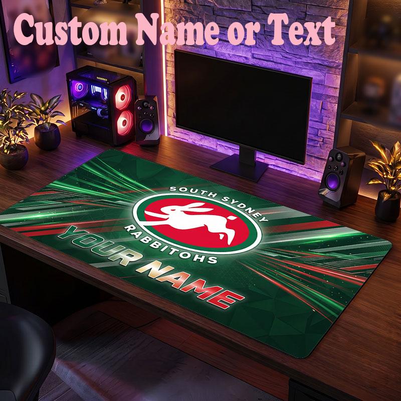 South Sydney Rabbitohs Customized Name Text Mouse Pad, Large Desk Mouse Mat Personalized Home Office Present