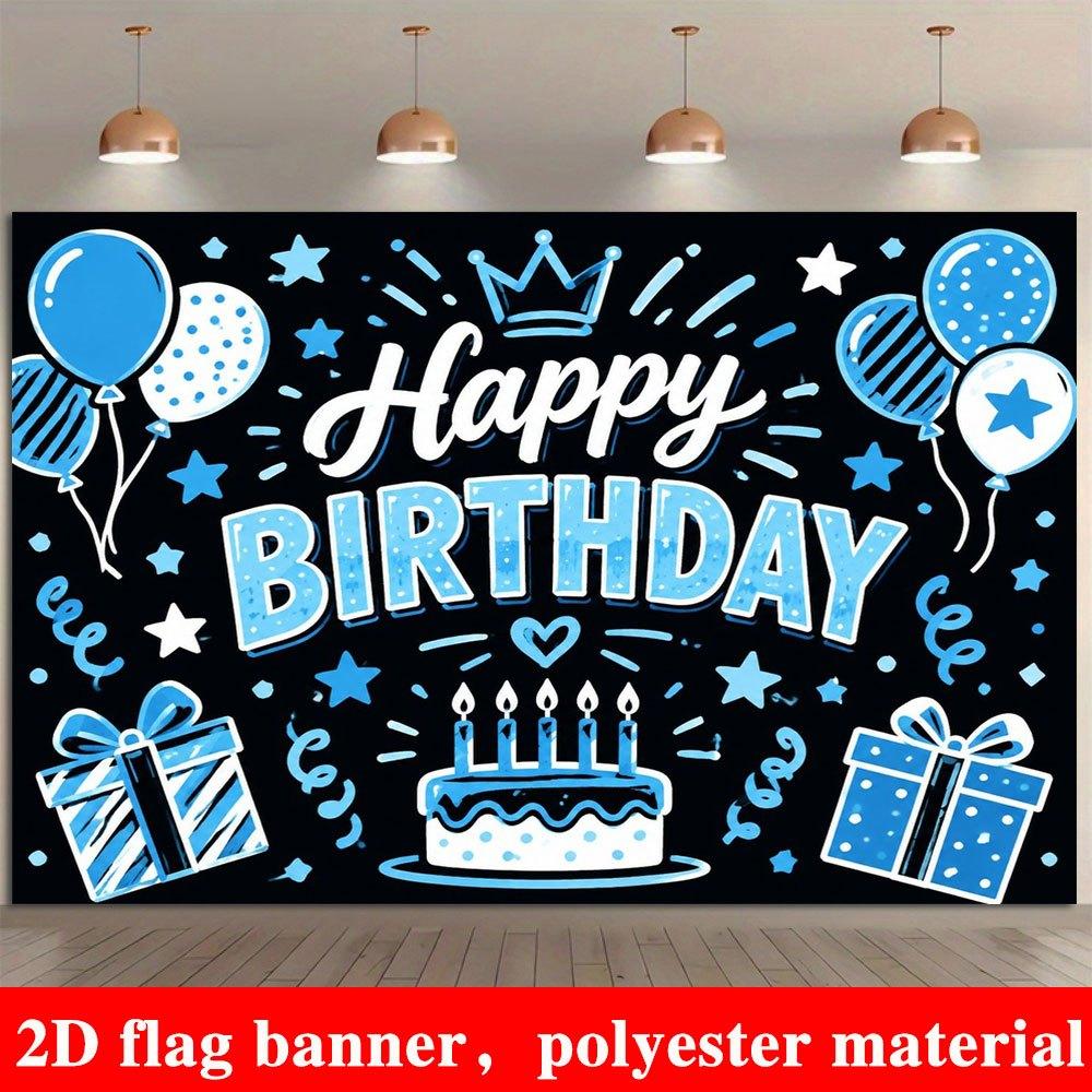 2D Flat Banner, Birthday Backdrop, Cake, Gift Box, Balloons, Stars