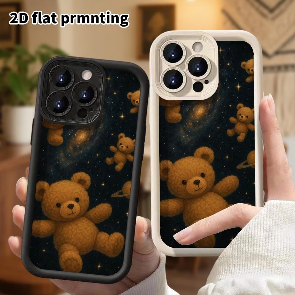 Phone Case: 2D flat design suitable for iPhone 18 17 16 15 14 13 Pro step protection case, Space Teddy Bear, Christmas and Halloween gift