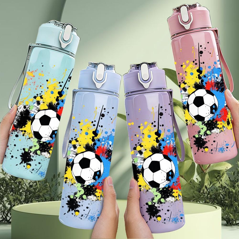 1PC Splash Color Soccer Ball Art Print 750ml Color Plastic Sports Water Bottle Leakproof Flip Straw Lid Suitable for Sports Office Home Use
