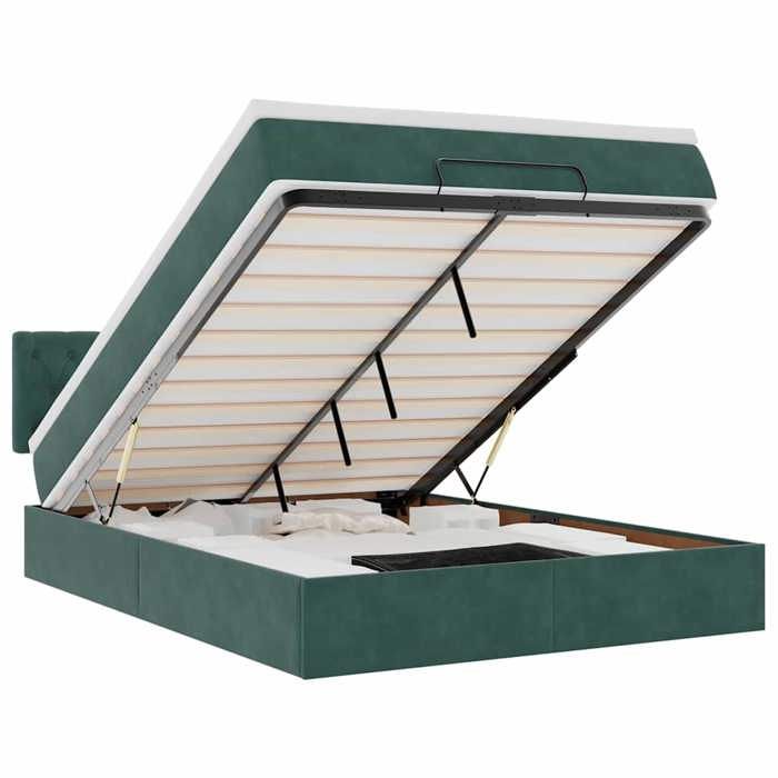VidaXL Каркас кровати оттоманки с матрасом темно-зеленый 140x190 см велюр, каркас кровати, мягкий каркас кровати, каркас кровати 3311846