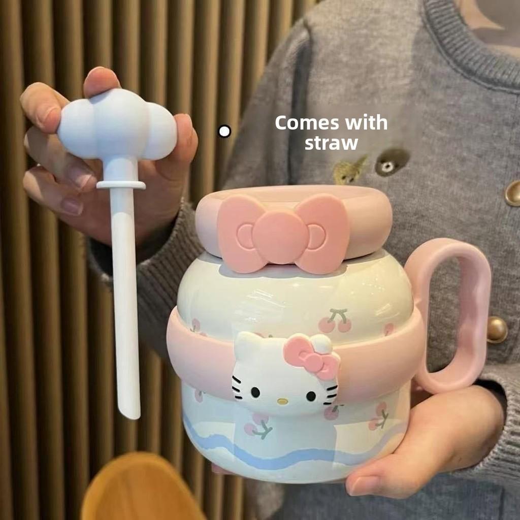 Sanrio Cat Plastic Cup With Straw Sealed Leakproof For Gifts And Outdoor Use