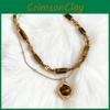 Tiger Eye Stone Layered Necklace With Stainless Steel Pendant Geometric Style For Daily Use