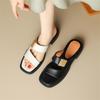 Fashion New Split Leather Summer Slippers Women 2024 Square Toe Chunky Heel Sandals Open Toe Shoes for Women Handmade Slippers Women