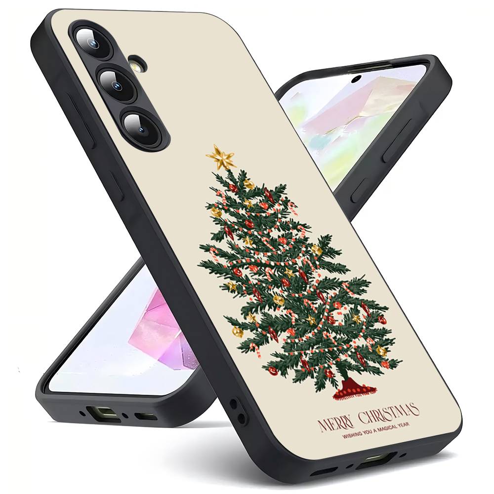 Счастливая Рождественская Елка Для Samsung Galaxy S25 S24 S23 Ultra S22 S21 Plus S20 Черный Мягкий Силиконовый Защитный Чехол