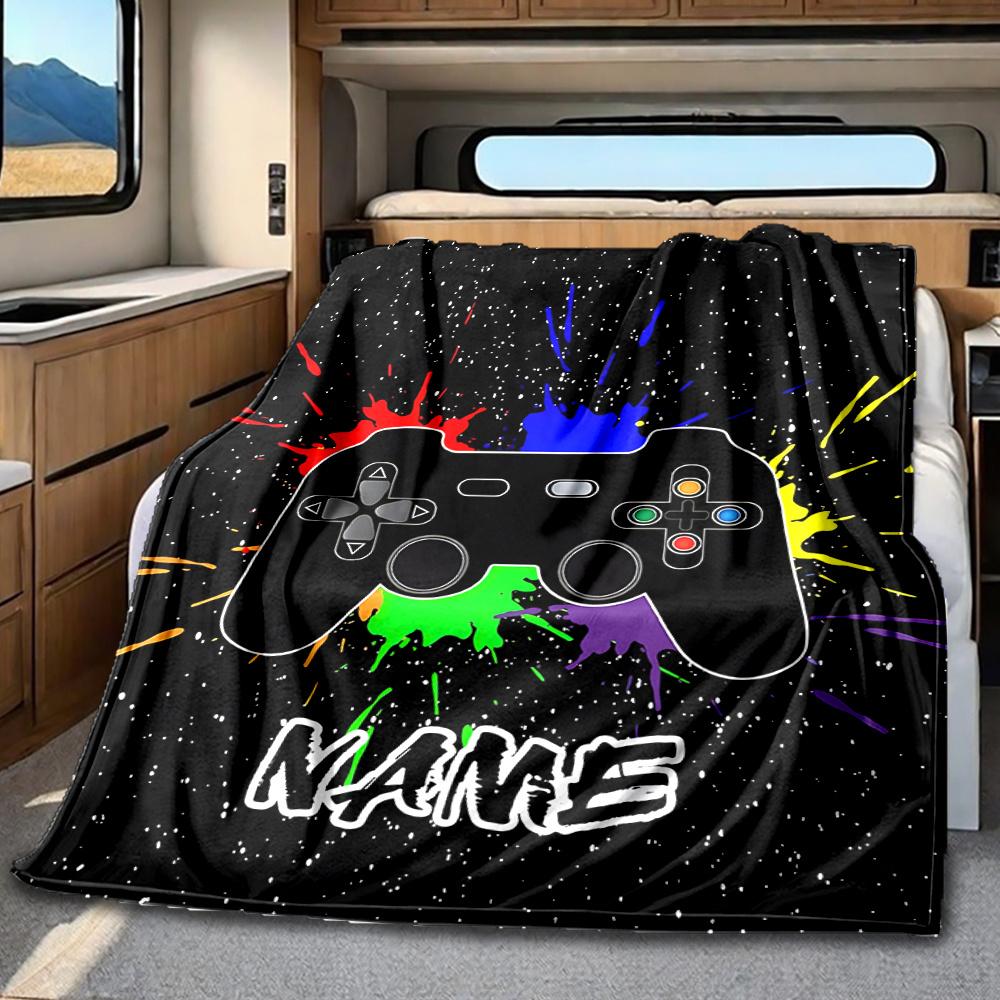 Colorful Game Controller Splash Art Design Blanketcustomize Your Name Lightweight Comfortable And Stylish Blanket For Travel Bed Home Chair Office
