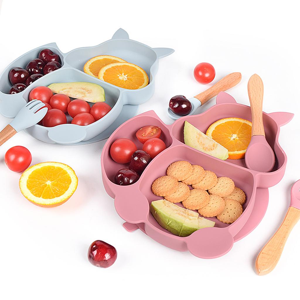 Children's Silicone Bib Silicone Dining Plate 6-Piece Set For Infant Supplementary Food Training Sucker Bowl Baby Divider Set