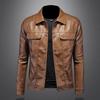 Мужская кожаная куртка байкерского стиля приталенного кроя с отложным воротником, 2023