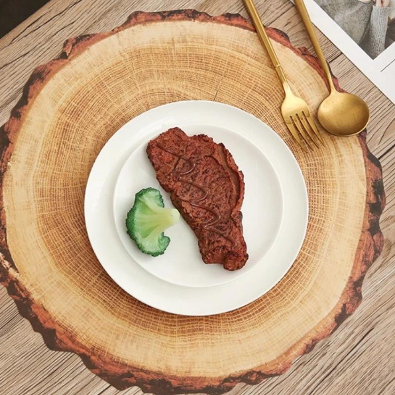 2/4 Pcs PVC Heat-resistant Insulating Tree Stump Placemat Wood Grain Non-slip Teahouse Decorative Mat for Dining Table
