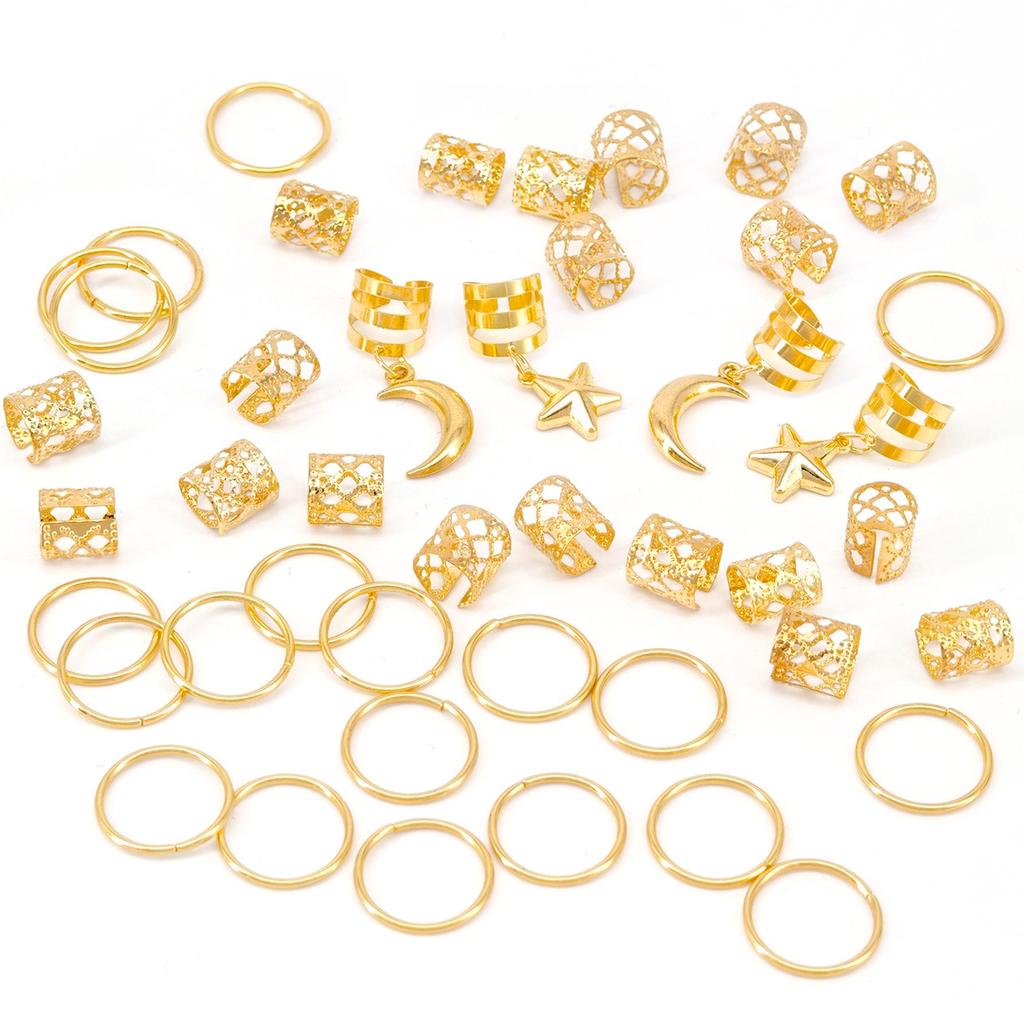 44-Piece Bohemian Style Metal Hair Rings for Braiding and Cornrows