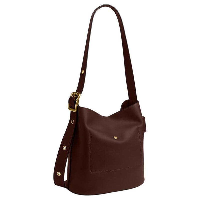 COACH Bleecker 28 Gold Metal Hardware Cowhide Bucket Bag Shoulder Bag Large Women's Maple Brown