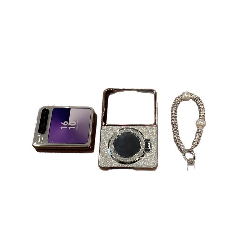 Luxury Electroplated Glitter TPU Phone Case Pura X With Mirror Stand Chain Strap - Lightweight Protective Cover