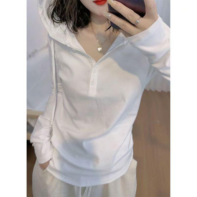 Футболка с капюшоном и длинными рукавами из 100% хлопка 40-х годов: 92% Хлопок, 8% Спандекс, Воротник поло, Повседневный Свободный Облегающий Дизайн.