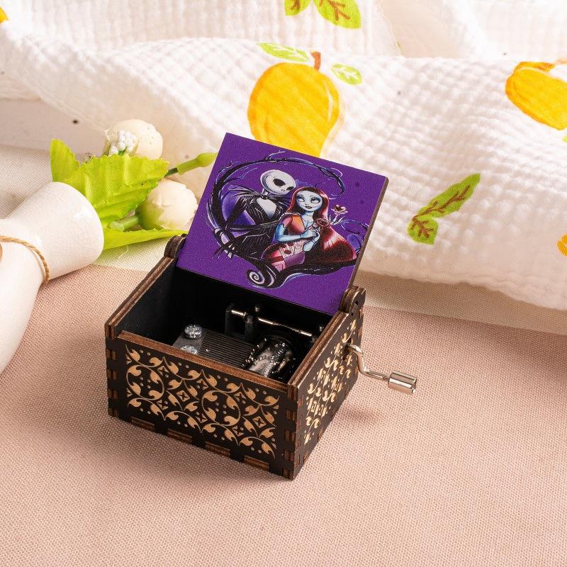 Wooden Hand-cranked Music Box, Halloween Gift, Painted Octagonal Music Box, Carved Small Gift, Decorative Piece