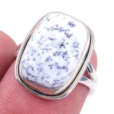 Кольцо из чистого серебра 925 пробы с натуральным дендритовым опалом ручной работы S.6 d9O03