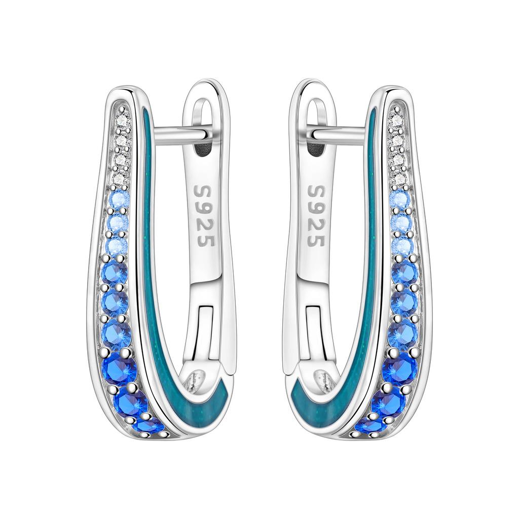 Orstarry Оригинальные серьги-гвоздики и кольца из стерлингового серебра 925 пробы с синим подковообразным цветком лотоса для женщин, ювелирные изделия на годовщину, модный подарок