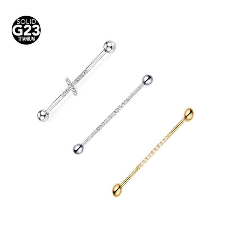 Титановая штанга G23 с цирконом и инкрустированным цирконом для пирсинга хряща уха